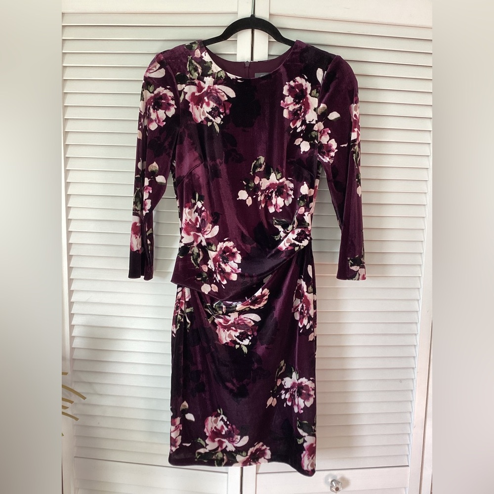 Vince Camuto Floral Velvet Long Sleeve Dress